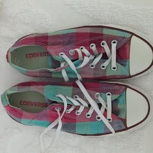 CONVERSE All Star aqua & fuchsia plaid sneakers size 9